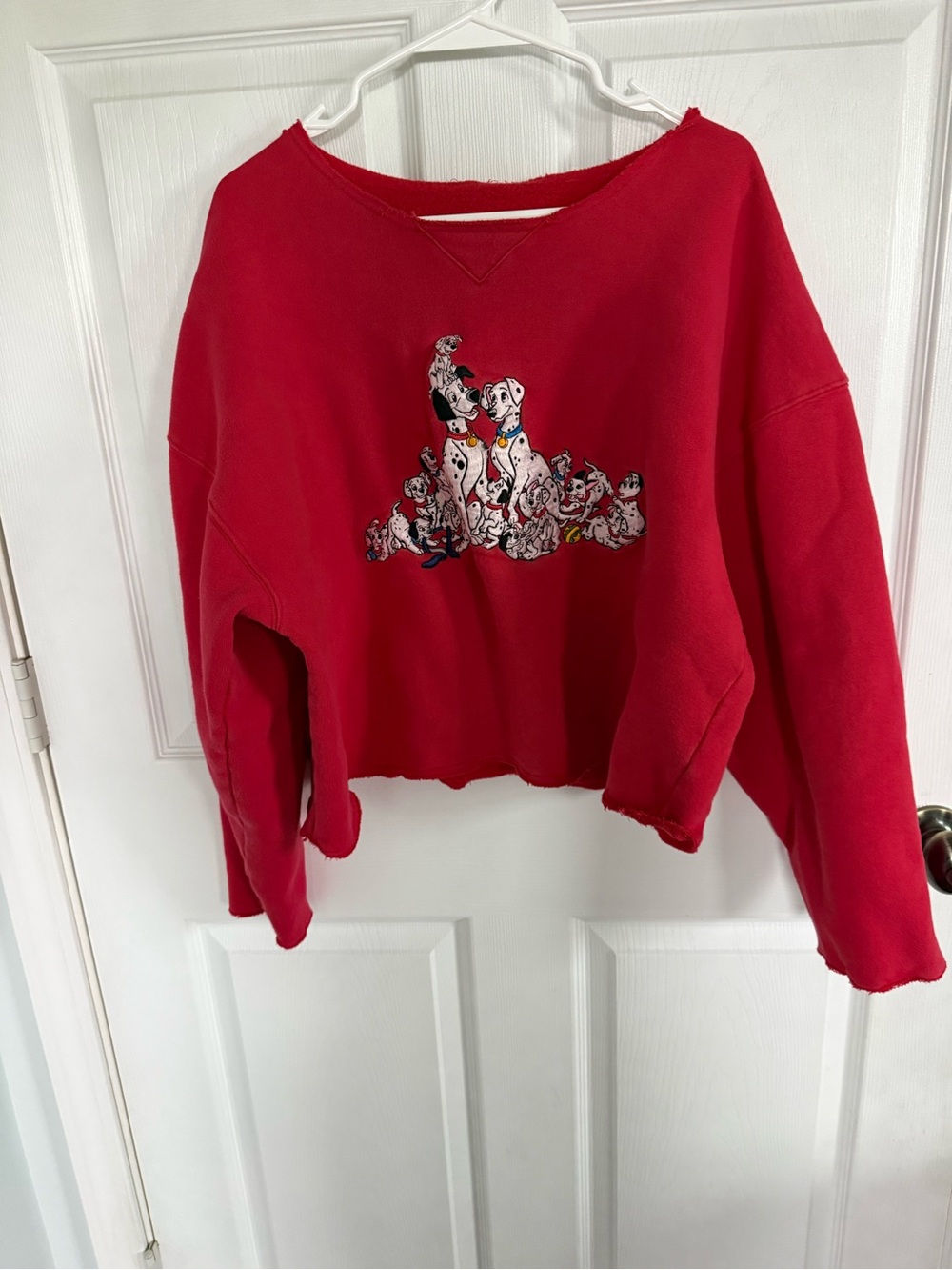 Vintage Disney 101 Dalmatians Embroidered Cropped Sweatshirt Red M/L Oversized